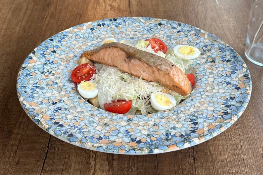 Caesar salad with salmon