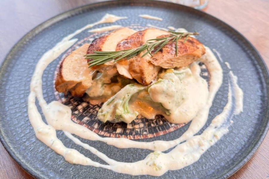 Chicken steak with broccoli and sauce
