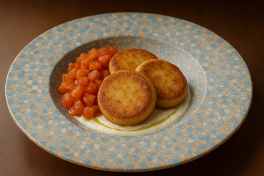 Cottage cheese pancakes with salmon