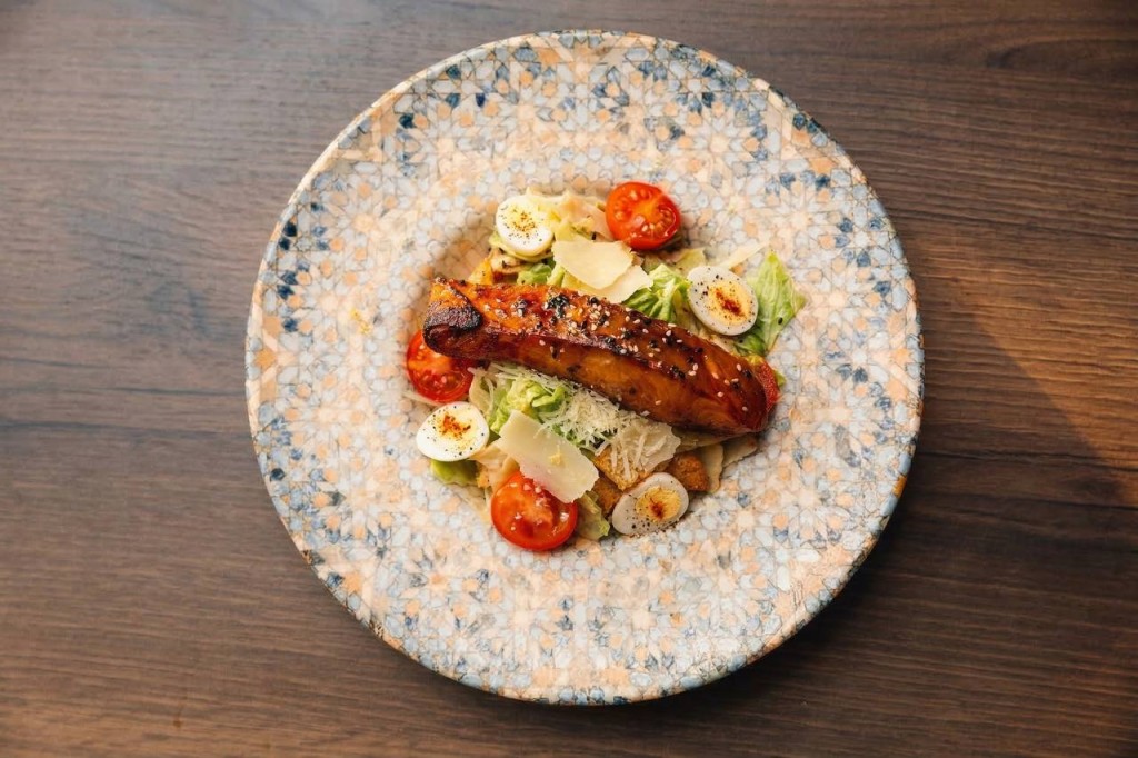 Caesar salad with salmon